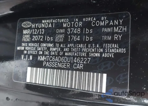 2013 Hyundai Veloster Base W/Gray from USA, damaged, VIN KMHTC6AD6DU146227